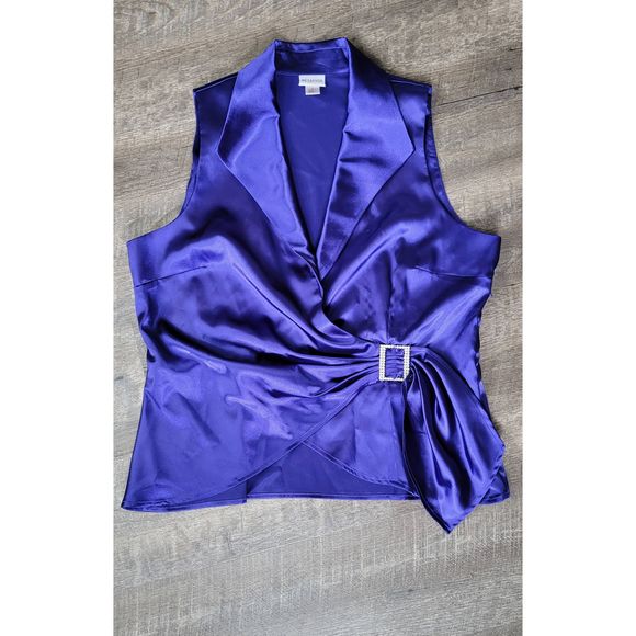 Metaphor Top Wrap Style Blouse Women's XL Purple Sleeveless Plunging Surplice Ne - Picture 5 of 13